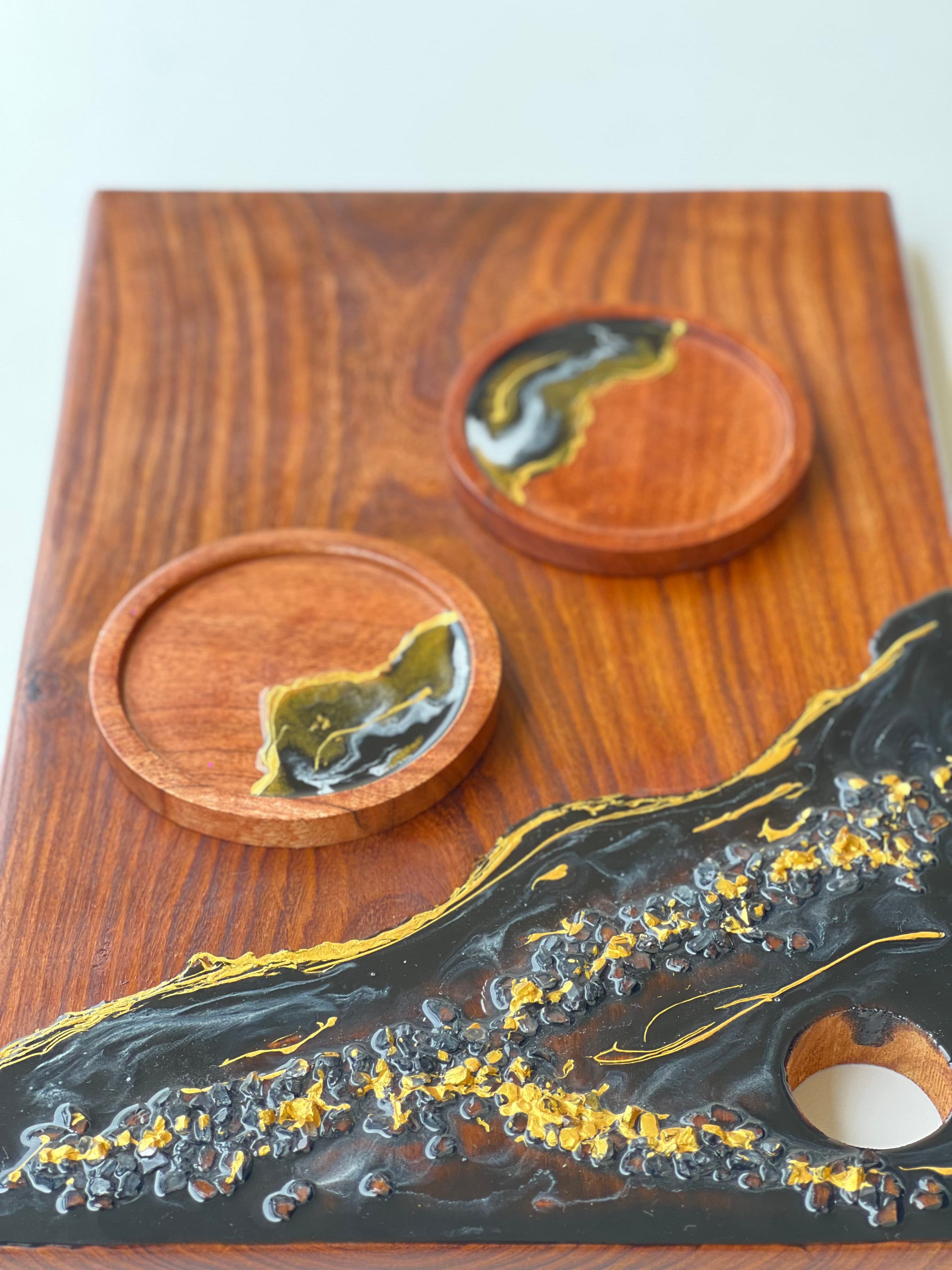 The Black Onyx Culinary Block With Four Coasters